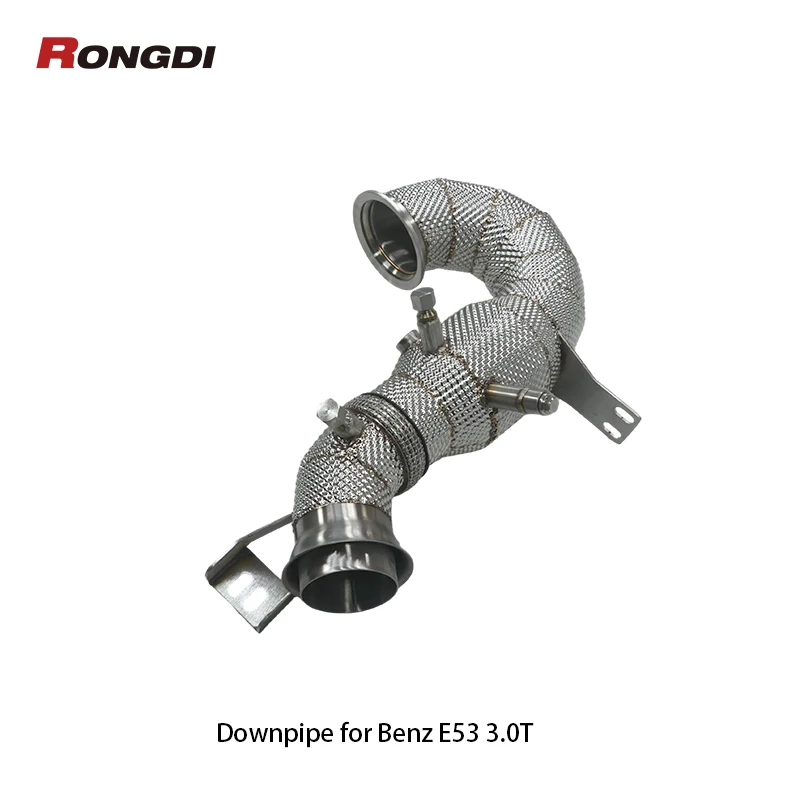 High Flow Exhaust Downpipe for Mercedes Benz M256 GT50 GT53 E53 3.0T 2019+ Heat Shield With Resonator Pipe