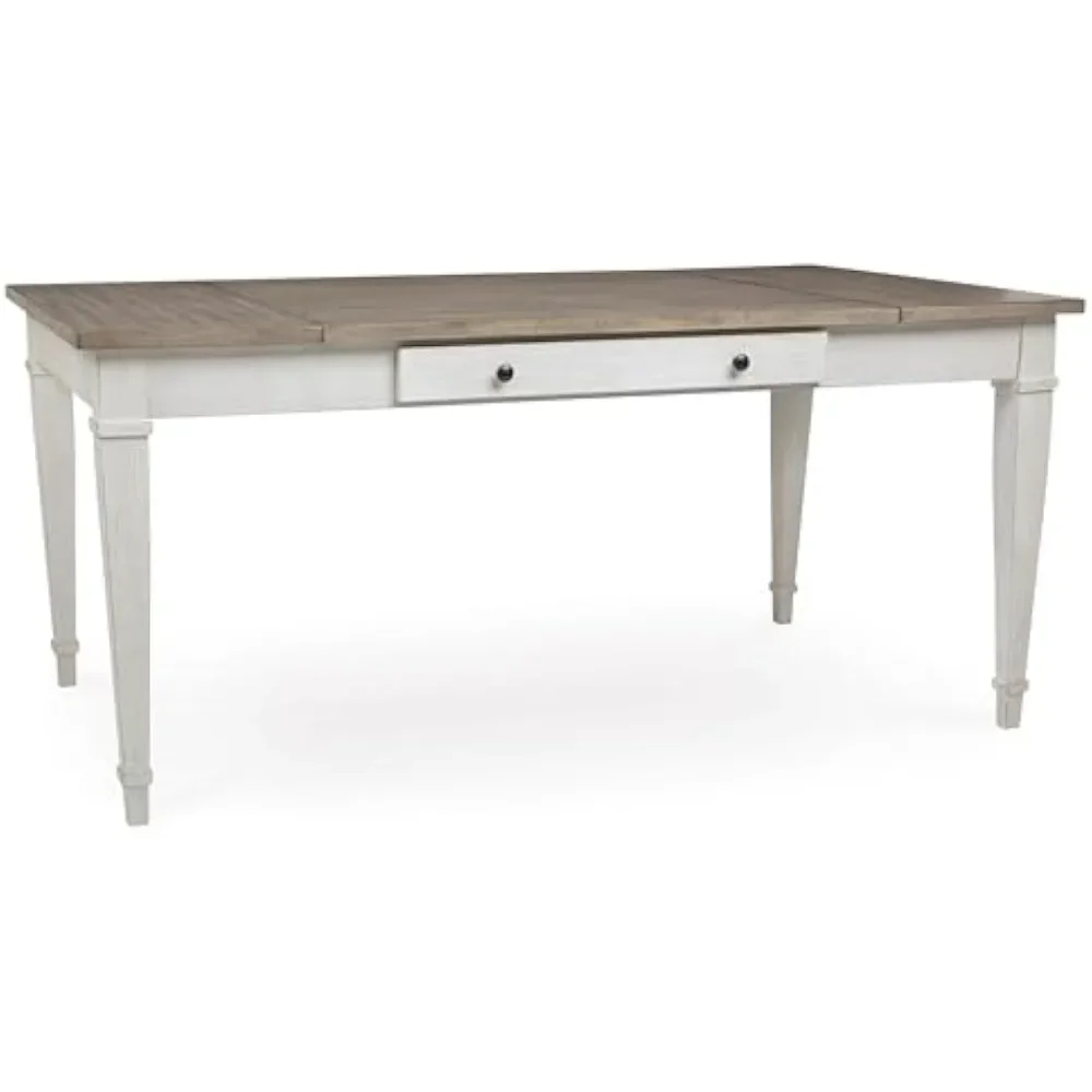 

Skempton Farmhouse Rectangular Dining Room Table With Storage, White & Light Brown