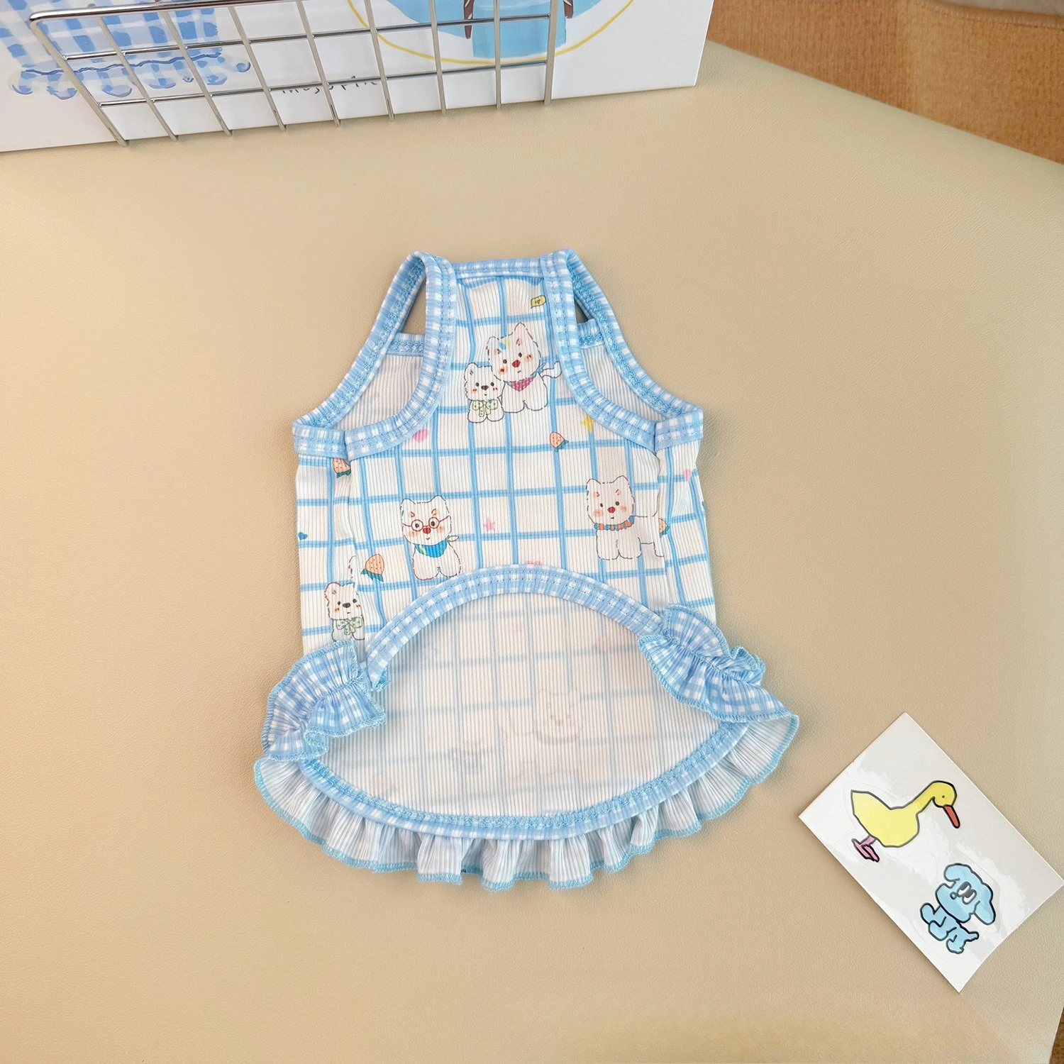 Pet Checkered Camisole Dress Dog and Cat Vest Cute Teddy Cool Sunscreen Vest Puppy Clothes Dog Dresses for Small Dogs