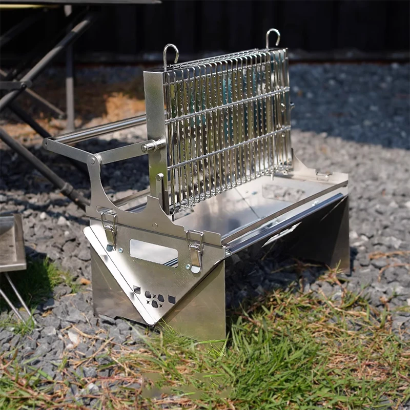 شواية الوجه شواء شواء التخييم دوران شبكة الشواء العلوية يمكن أن تتحول إلى 360 درجة °   من خلال المقبض شواية الفحم الفولاذ المقاوم للصدأ Fo