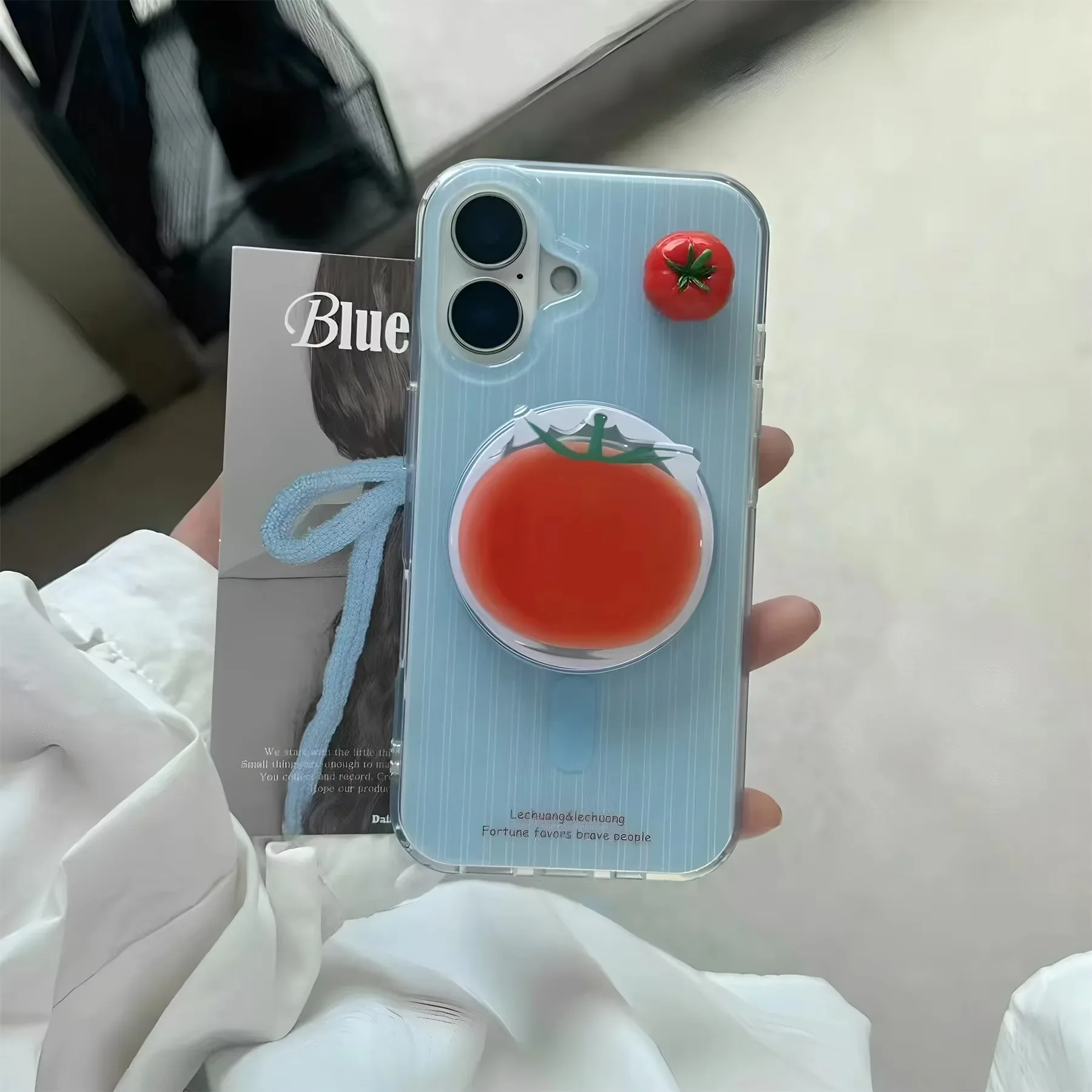 Ins เกาหลีน่ารัก 3D Mini Tomato Magsafe ขาตั้งโทรศัพท์แม่เหล็ก Grip Tok Griptok เกาหลีพับแหวนสําหรับ IPhone Samsung ขาตั้ง