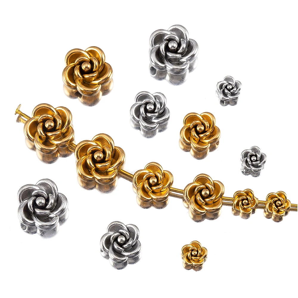 

1/10pcs 304 Stainless Steel Camellia Shaped Beads Color Retention For DIY Chinese Style Bracelet Pendant Loose Bead Materials