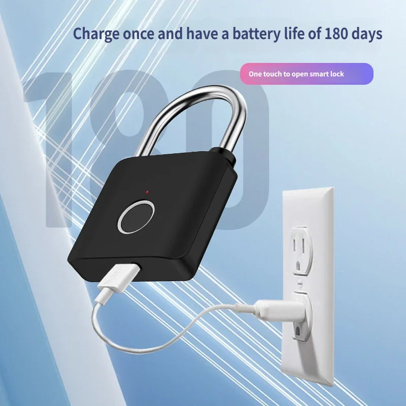 Black Fingerprint Padlock Smart Electronic Small Lock Biometric Anti Theft Home Drawer Student Dormitory Cabinet Storage Latch