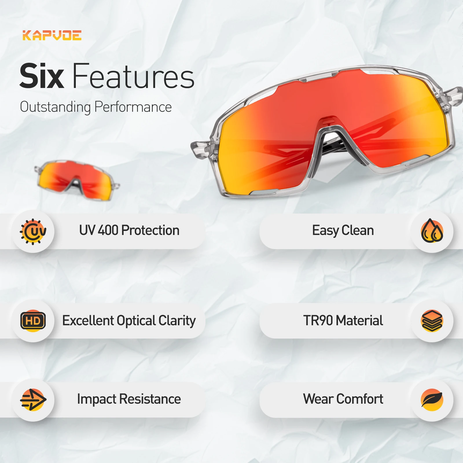 KAPVOE Wanderbrille, Fahrradbrille, Rennbrille, Camping-Sonnenbrille, UV400, Fahrrad- und Outdoor-Sportzubehör, Baseball-Ausrüstung – Detail 3