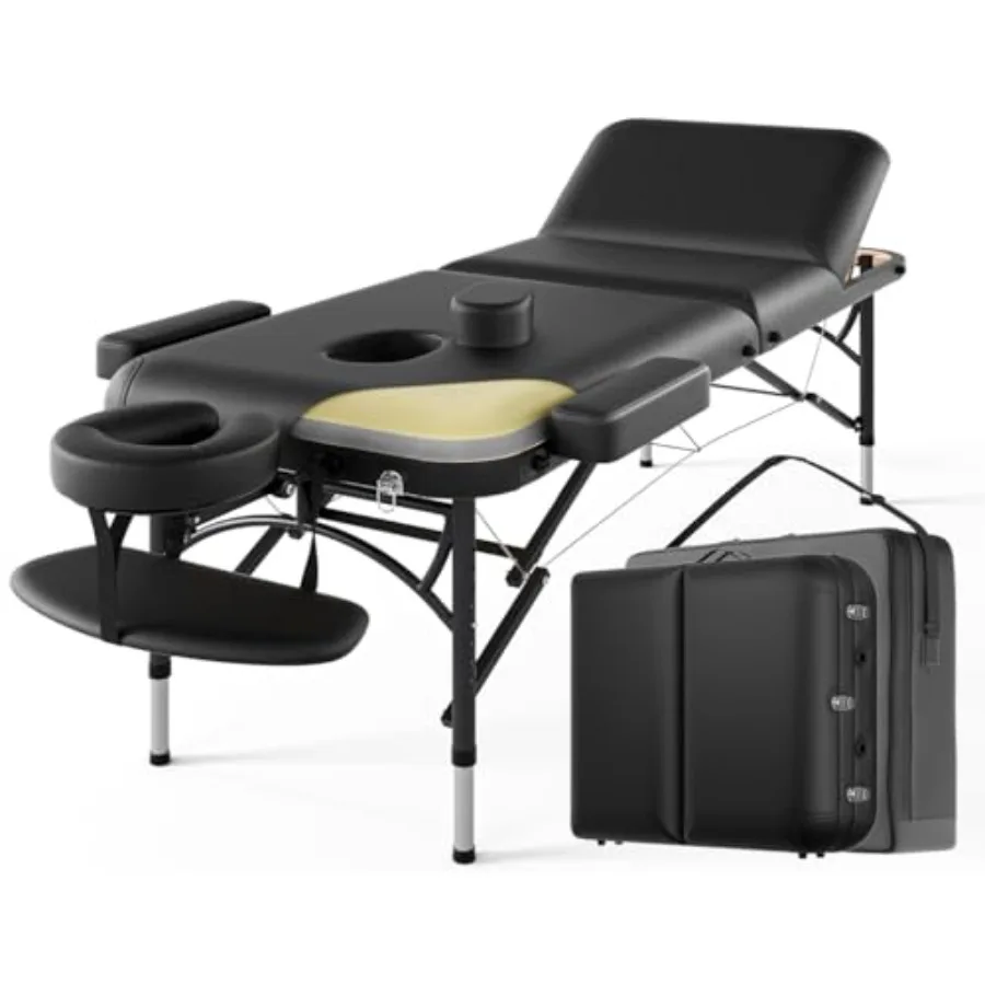 

Professional Massage Table Portable 3 Fold Premium Memory Foam Aluminium Leg Hold Up to 1100LBS 8 Heights Adjustable with Carry