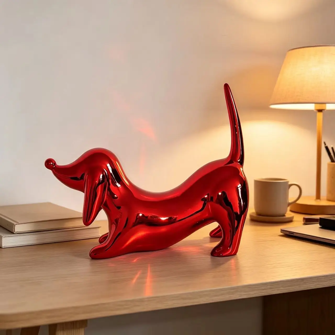 Red Metallic Long Dog Figurine Modern Abstract Dog Sculpture Home Tabletop Decor Ornament Living Room Office Gift