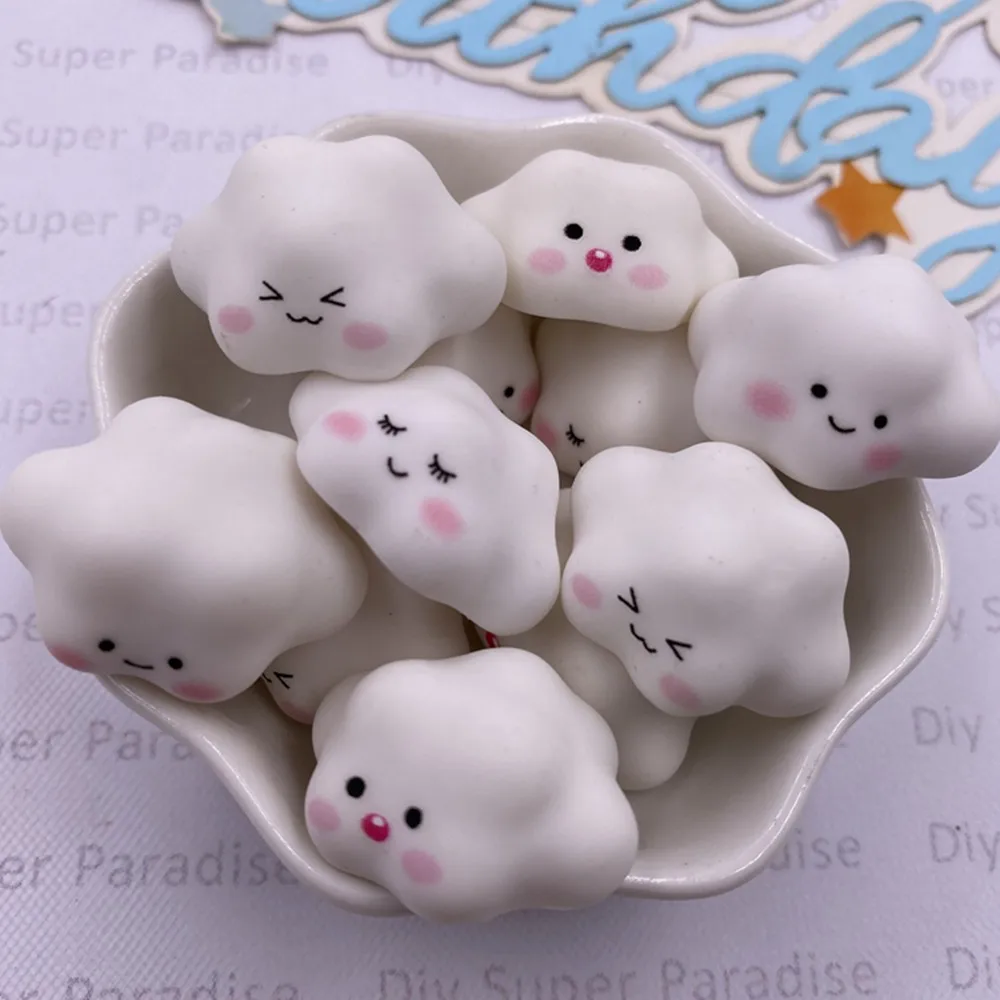 8PCS Colorful Kawaii Resin Cartoon Smile Face White Clouds Figurine Flatback Stone DIY Party Decor Scrapbook Crafts  Accessories