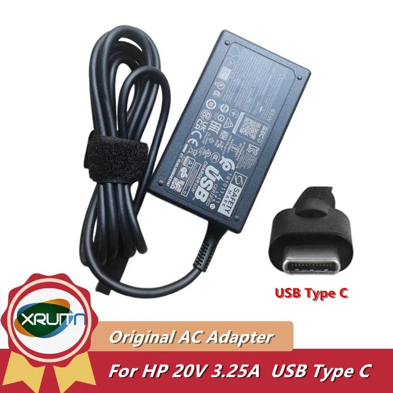 Cargador/adaptador de CA genuino de 65W para HP TPN-DA20 TPN-LA23 TPN-HA01 TPN-CA21 L67440-001 L65505-002 L65505-008 20V 3.25A USB tipo C