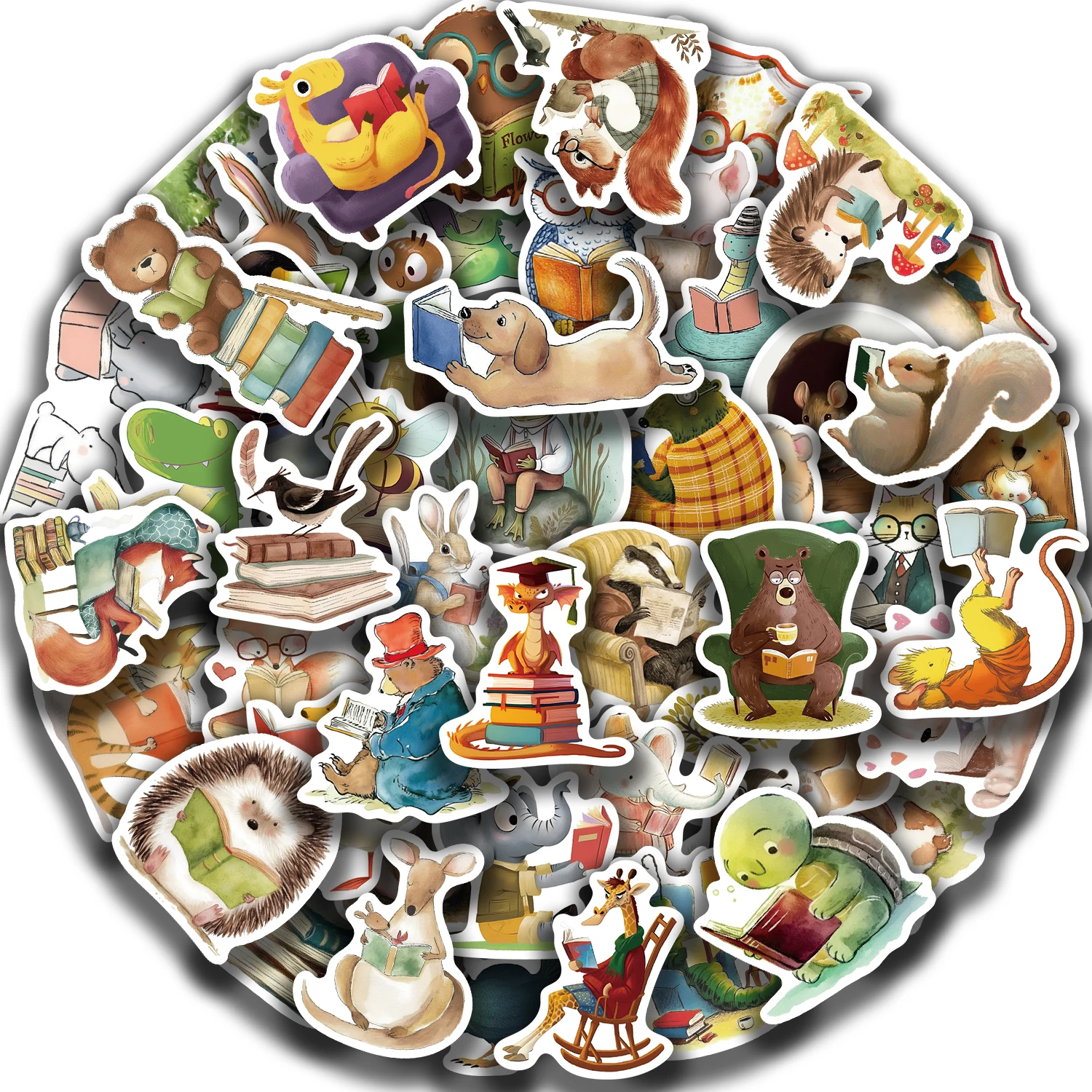 50PCS Animal Bookish Reading Sticker Aesthetic Children's Decoration Scrapbooking Korean Stationery School Supplies forTeens