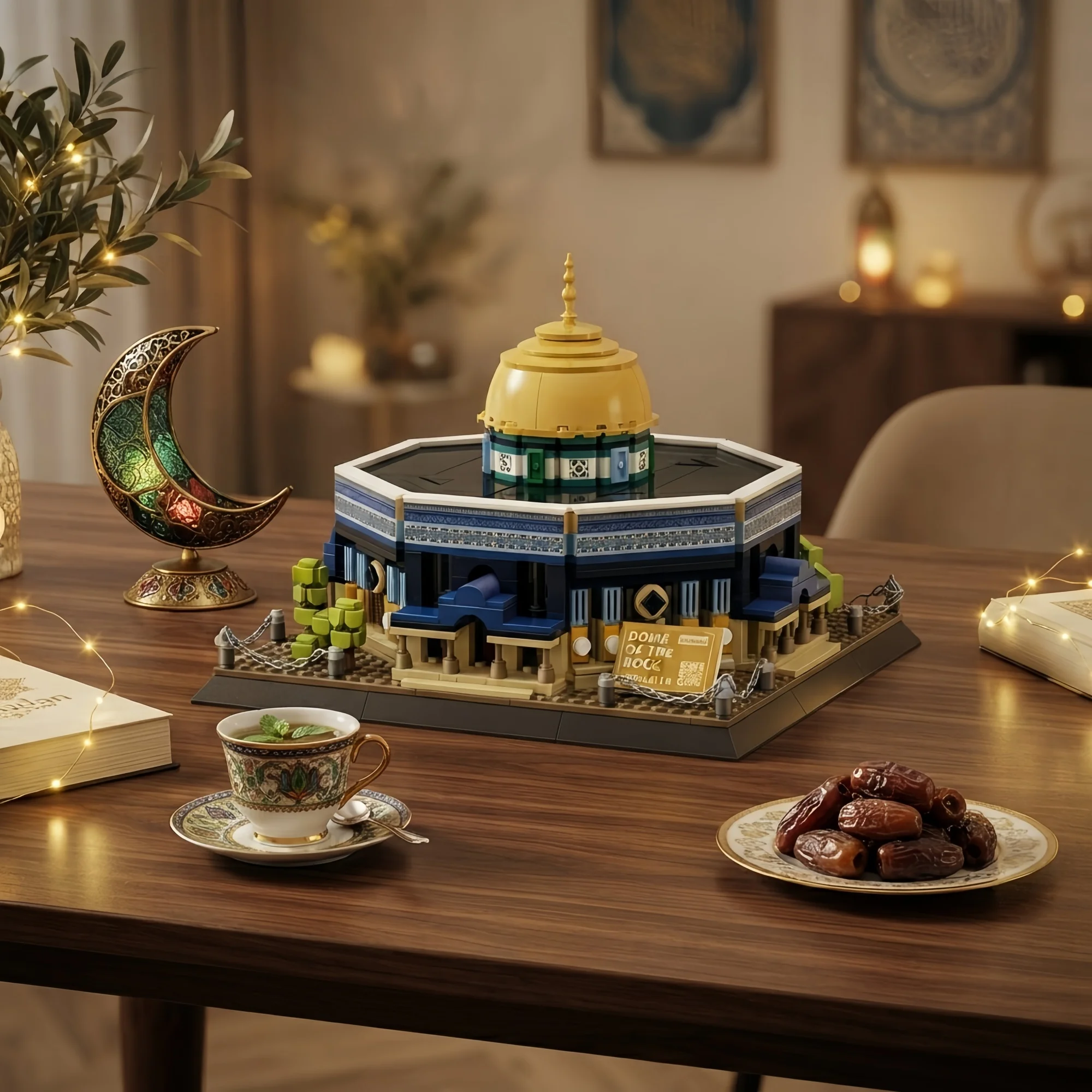 KNEW BUILT Felsendom-Bausteine: Jerusalem Achteckiges Wahrzeichen-Modell, Islamische Kunstdekoration, Premium Ramadan & Eid Geschenk – Detail 2