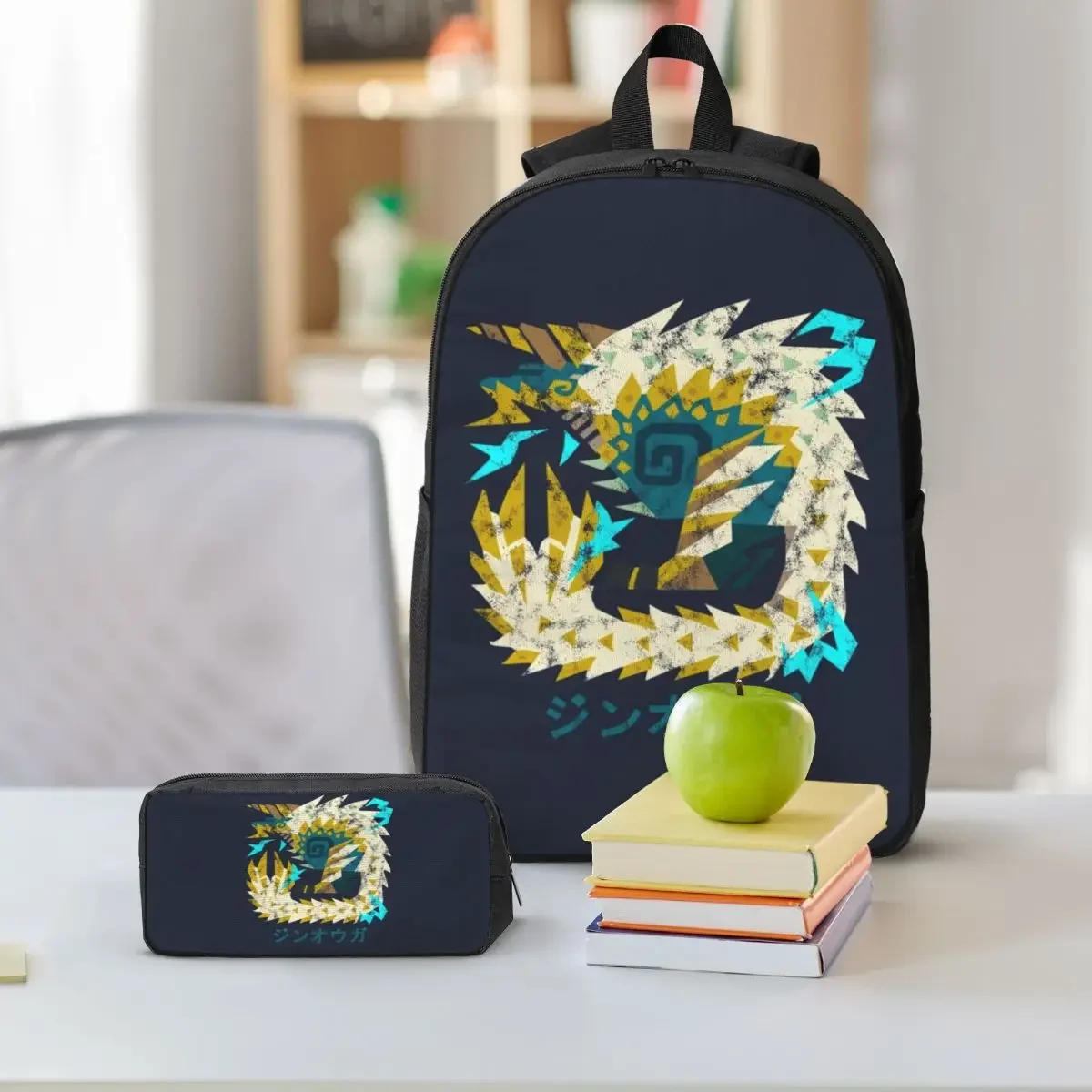 Monster Hunter World Iceborne Zinogre Backpack BookBag School Bag Laptop Shoulder Bags 3ps Insulated Lunch Bag Pencil Case
