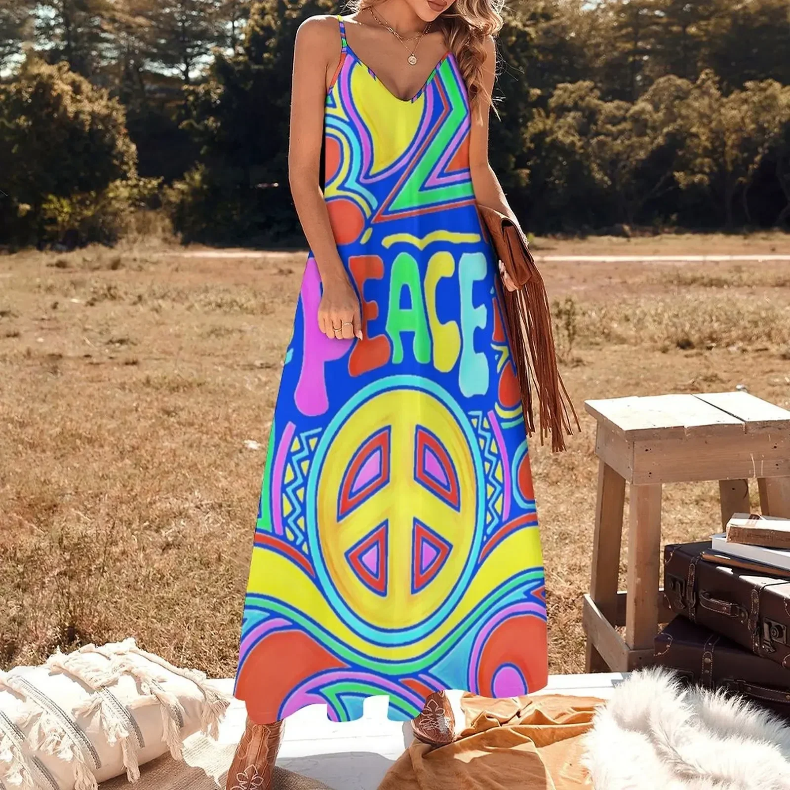 Peace and love Flower Power Hippy Design Sleeveless Dress summer dresses women's summer clothing 2025 evening dress women Dress