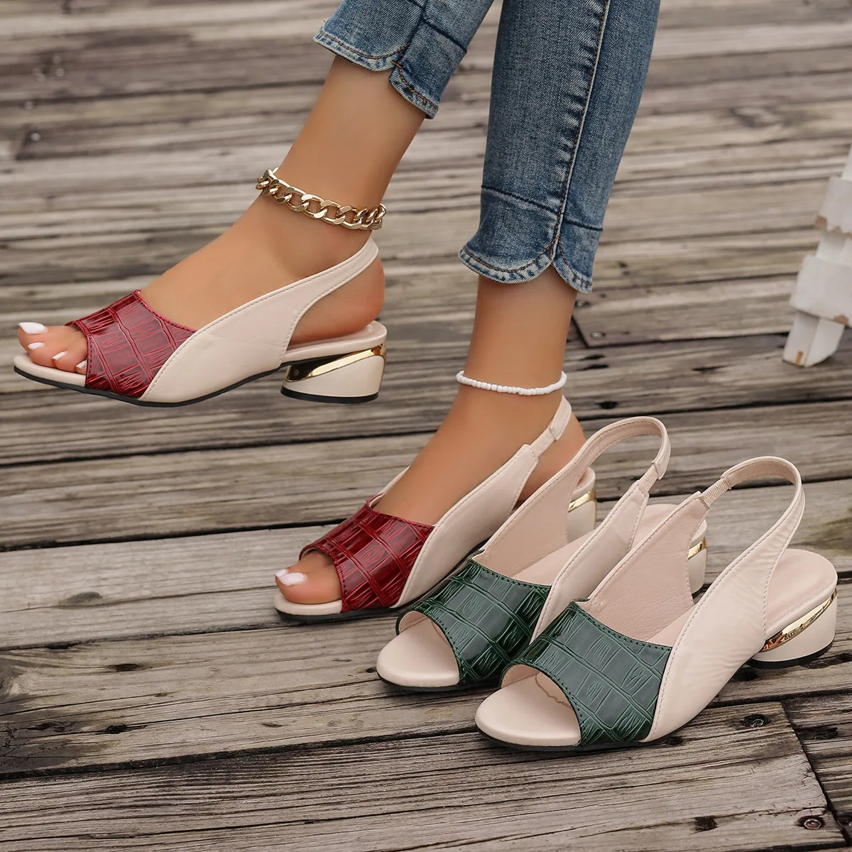 4CM Women Mid Heels Sandals Fashion Dress Chunky Open Toe Shoes New Casual Designer Pumps Classic Brand Female Zapatos De Mujer