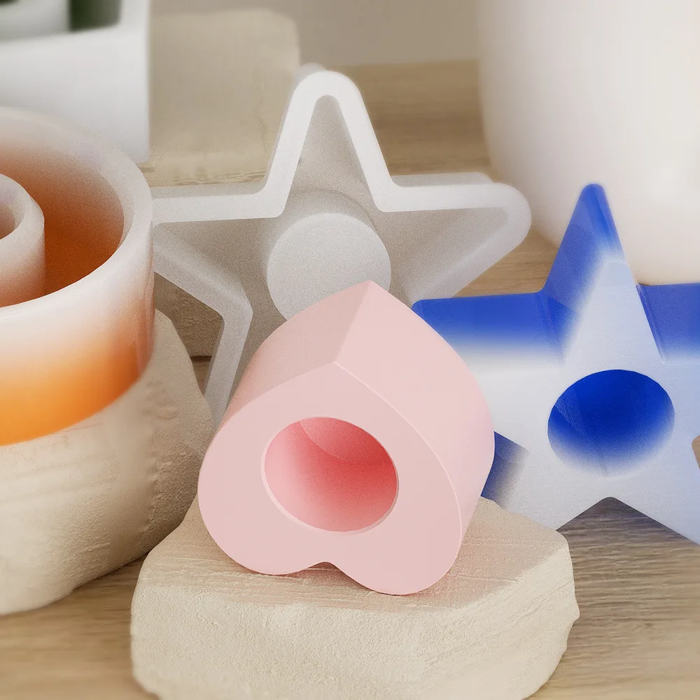 Star Shape Candle Holder Silicone Mold Heart Round Candlestick Holder Casting Mould Concrete Resin Molds Rod Taper Candle Holder