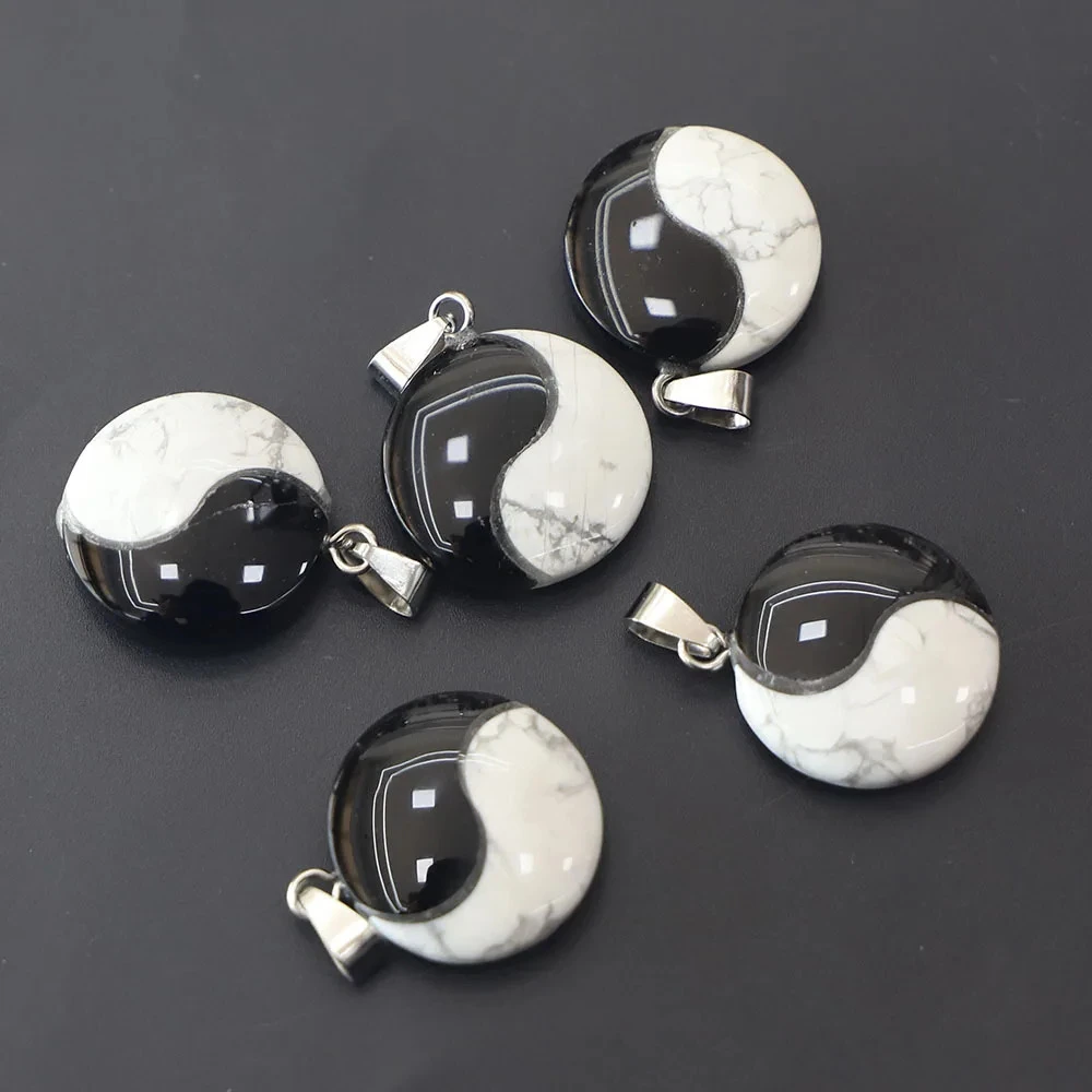 25x5mm Tai Chi Yin Yang Anhänger Naturstein Schwarze Achate Weiße Türkise Verbindung Reiki Heilenergie Amulett Charms Halskette