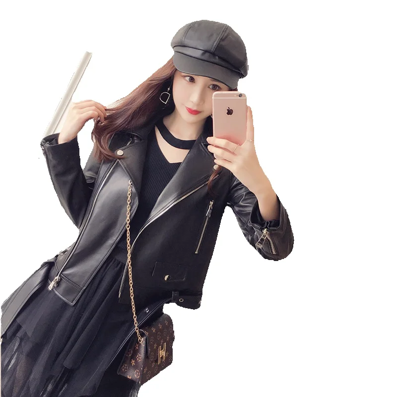 Genuine Leather Jacket For Women's Short Jacket, New Spring Slim Fit Motorcycle Sheepskin Jacket, Thin Korean Version