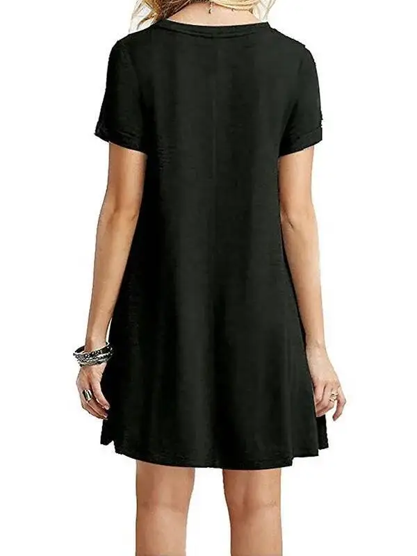 Women Casual Short Sleeve T Shirt Dress Vintage O Neck Print Loose Mini Dress Elegant Simple Mini Dress Streetwear Sundress 0IOH