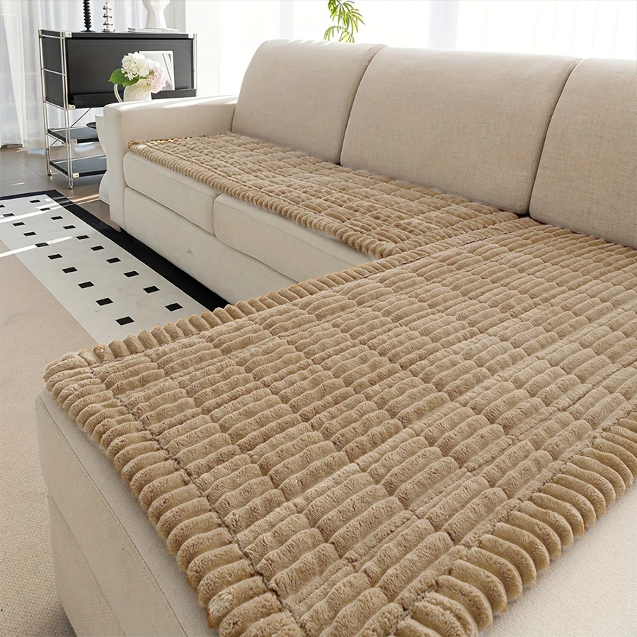 2pcs/set Velvet Sofa Cover L-shaped Sofa Throw Blanket Pet Friendly Couch Protector Covers Living Room Office Home Decor