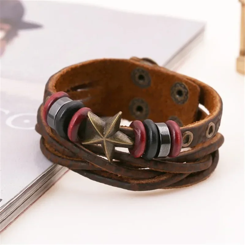 Retro style Punk Gothic Harajuku Rock and roll Fashionable Individuality Hand knitting Leather Rivet Size adjustable Bracelet