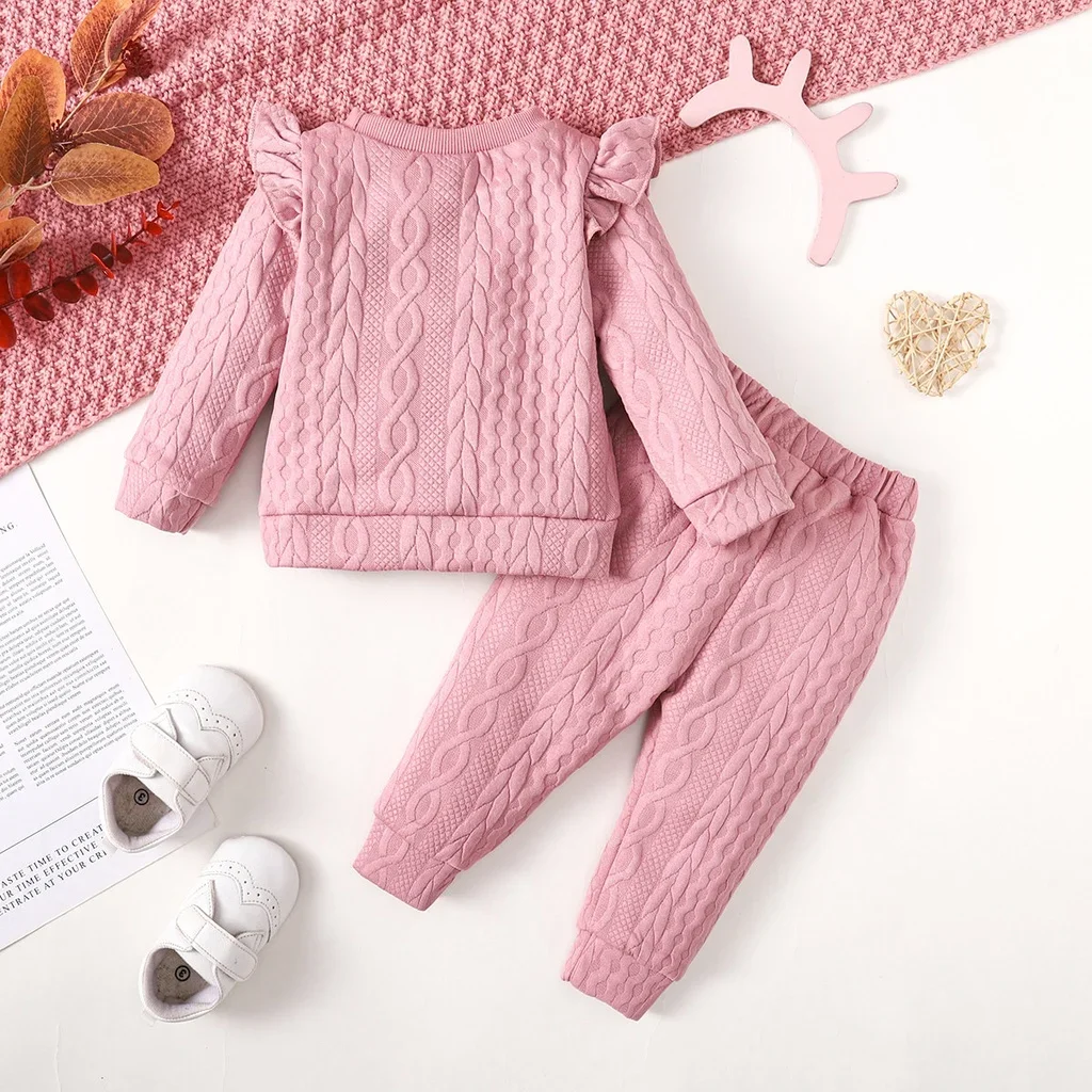 2PCS Infant Girl Clothes Set Solid Color Long Sleeves Top+Pants+Headband Casual Spring&Autumn Suit For Toddler Girl 3-24 Months