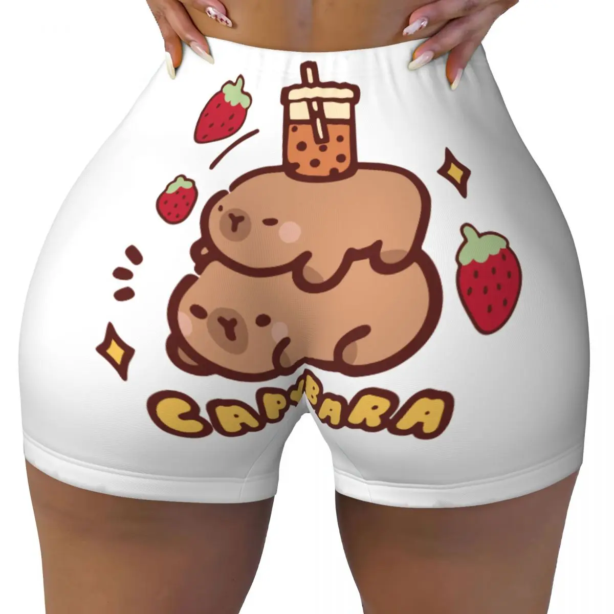 Custom Cartoon Animal Pets Capybara Biker Running Workout Shorts for Women Gym Athletic Yoga Shorts