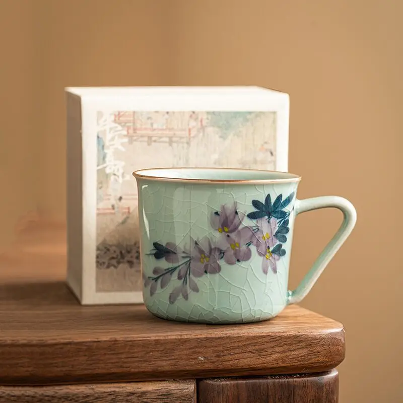 

Hand-painted magnolia coffee drip cup latte cup vintage ceramic cup drinking at home tea cup Ru kiln master's cup