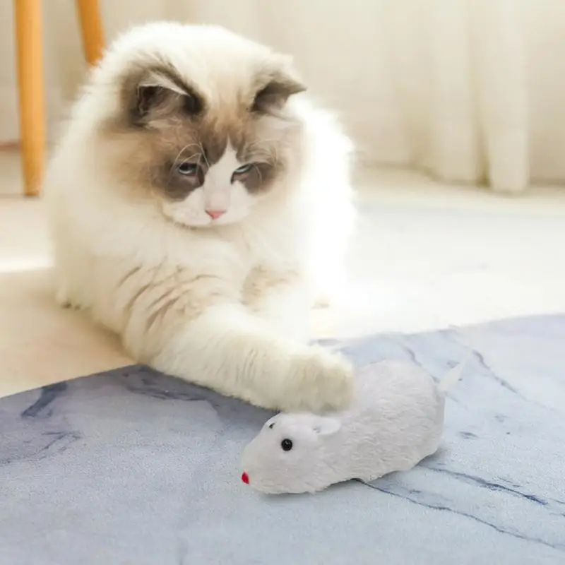 Wind Up Cat Toys Wind Up Plush Moving Mouse Cat Toy Kitten Stuffed Toy Decorative Interesting Cat Chasing Toys For Pet Shop Home