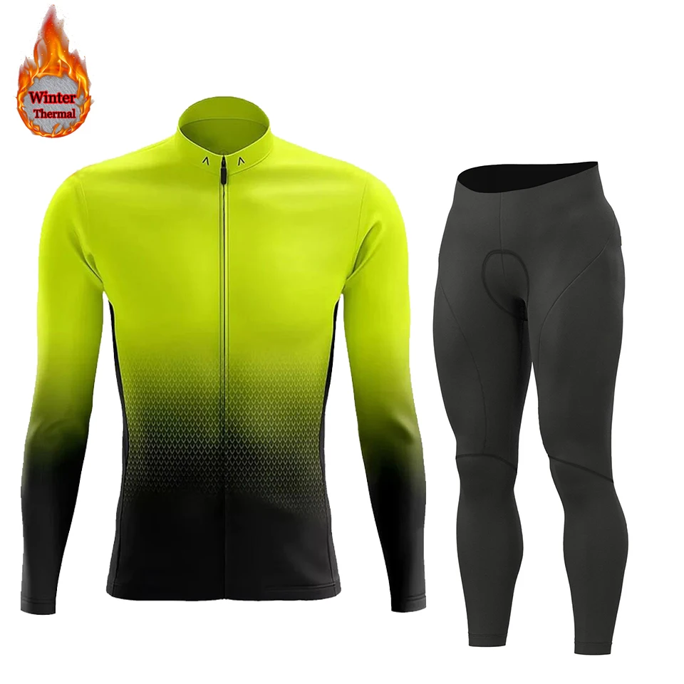 2024 New men's fleece long sleeved cycling suit, providing warmth and breathability for winter outdoor cycling wear