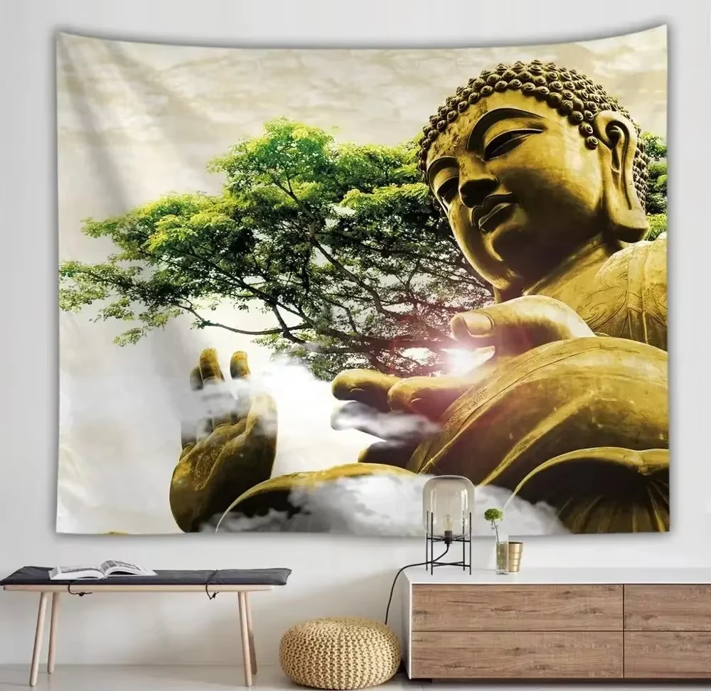 

Buddha Statue Tapestry Twin Hippie Wall Hanging Bedspread Throw Cover Bohemian Beach Mat Cloths Home Art Decor Home Tapestry