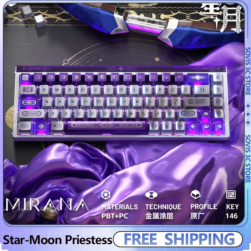 

Набор колпачков для клавиш Star Moon Priest с вишневым профилем, колпачки для клавиш с сублимацией Pbt, полупрозрачные колпачки для ПК на заказ, механическая клавиатура MX