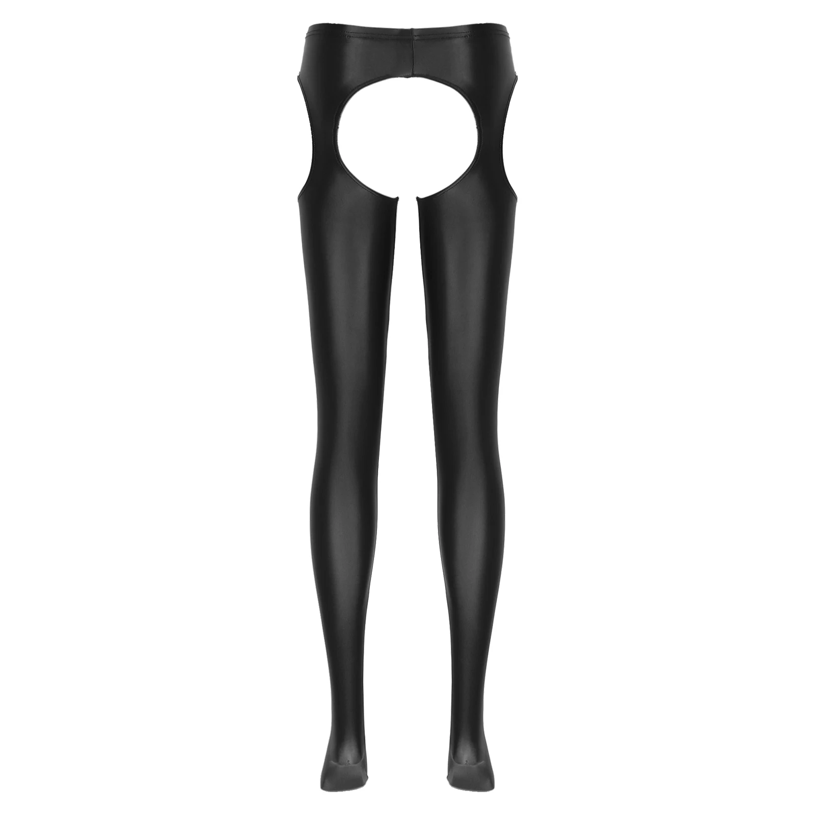 Women Glossy Hollow Out Crotchless Sexy Porn Pantyhose Mid Waist Tights Cutout Open Crotch Leggings Solid Color Footed Stocking