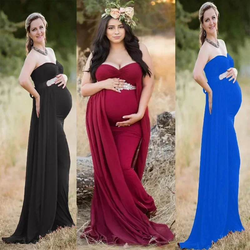

Maternity One shoulder Chiffon Dress Maternity Gown Dresses For Photo Shoot Photography Pregnant Women Clothing