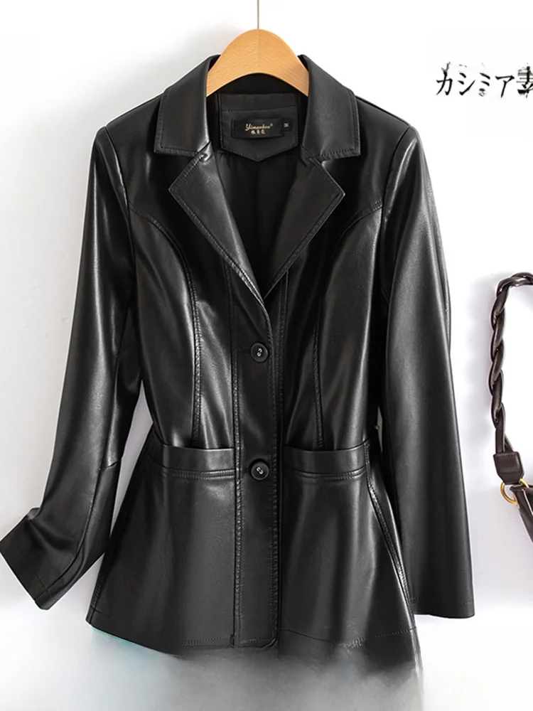 

Женская приталенная куртка из овчины Haining, весна-осень 2025, новая модель, большие размеры, утягивающий эффект, из натуральной кожи