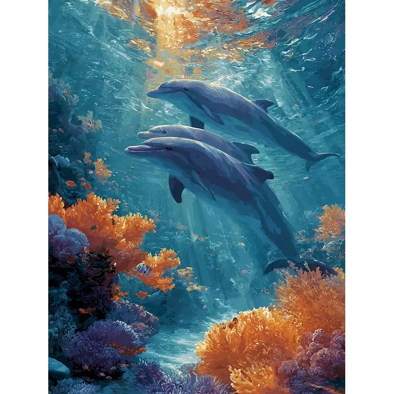 

GATYZTORY 40×50 cm Frame DIY Paint by numbers Handpainted Canvas painting Dolphin Animals Painting by numbers For adults Home de