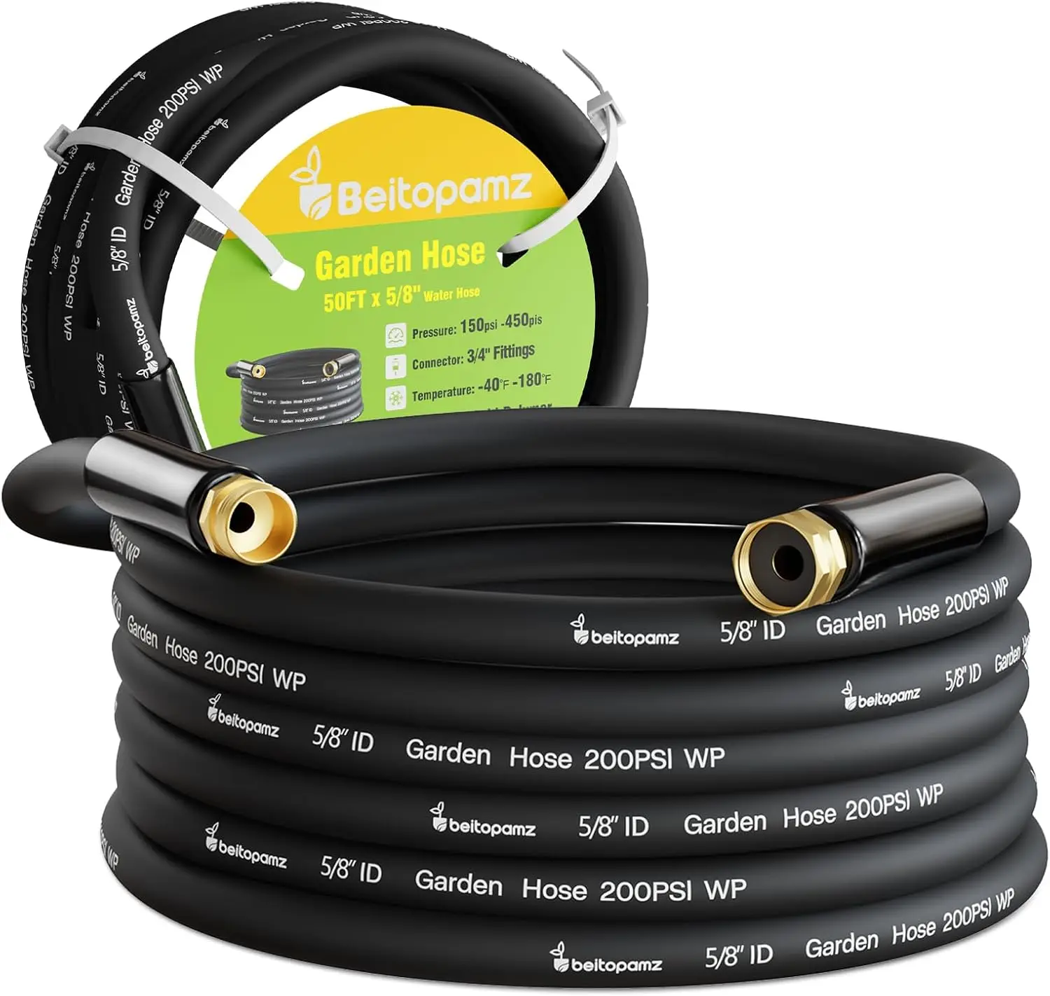 

Garden Hose 50 ft x 5/8 in Heavy Duty Water Hose, Flexible & Durable Rubber Hybrid with Brass Fittings, Leak-Free for Lawn and