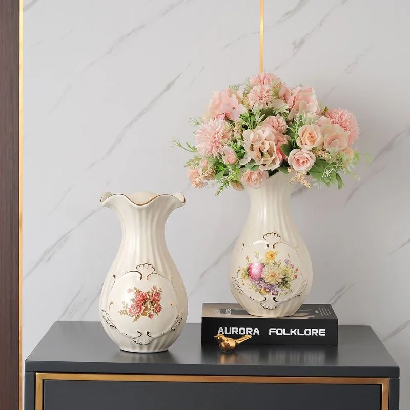 Vintage European Ceramic Vase Handmade Gold Plated Ivory Porcelain for Home Office Wedding Decor Corridor Room Gift