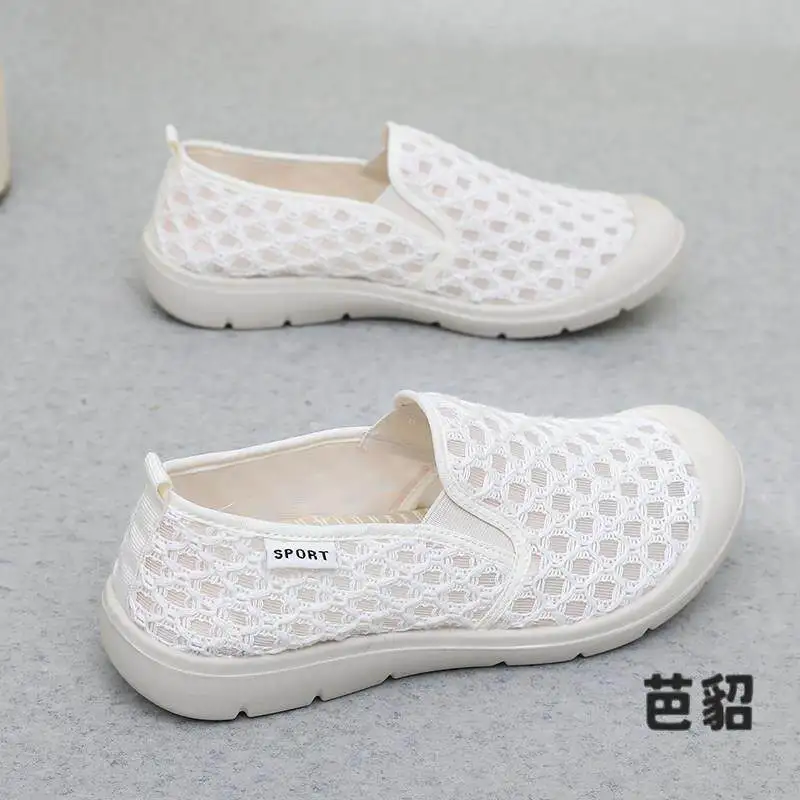 Beijing Style Summer Breathable Women's Slip-On Casual Shoes Fashionable All-Match Soft Bottom Mesh Upper Anti-Slip