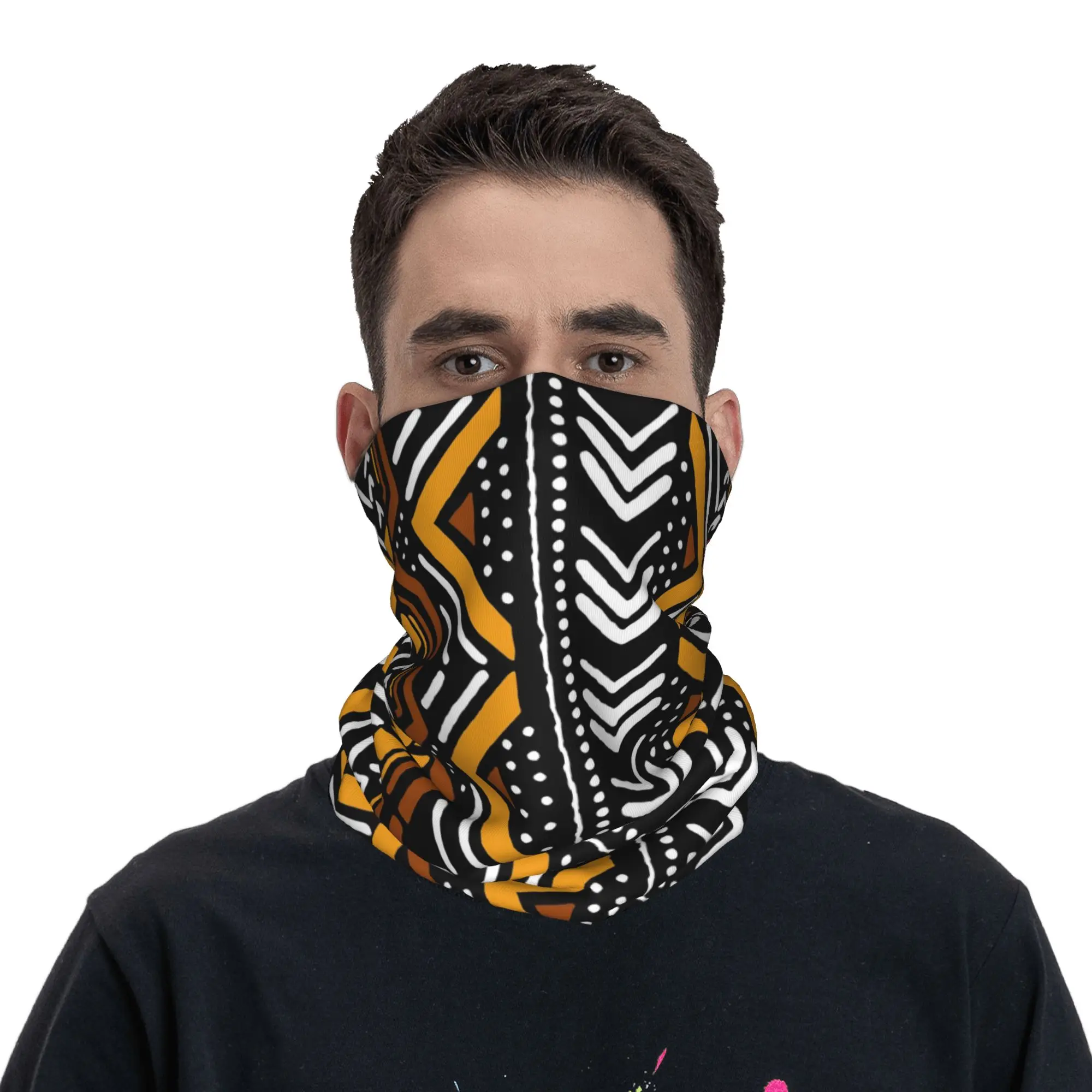 African Mud Cloth Bogolan Bandana Neck Cover Printed Wrap Mask Scarf Headband Riding Unisex Adult All Season