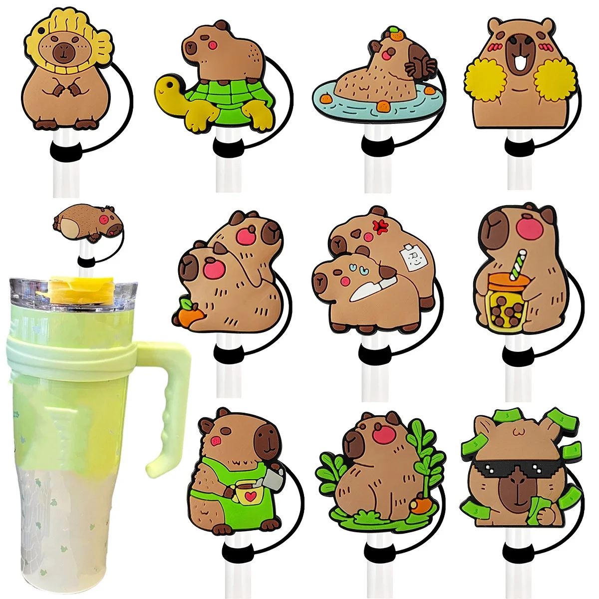 1Pcs 10mm Silicone Straw Covers Cap Compatible with Stanley 30&40 Oz Tumbler,Cute Animal Straw Toppers,Reusable Dust-Proof Straw