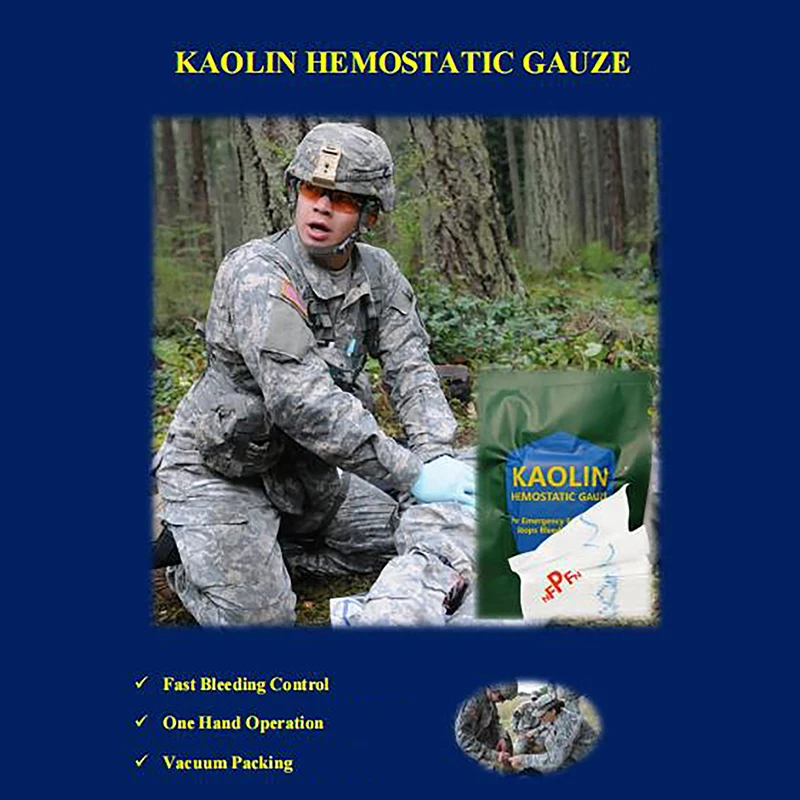 Caulim hemostático gaze combate de emergência, Z-Fold solúvel para Ifak, kit tático de primeiros socorros, ferida médica, trauma, 1 saco