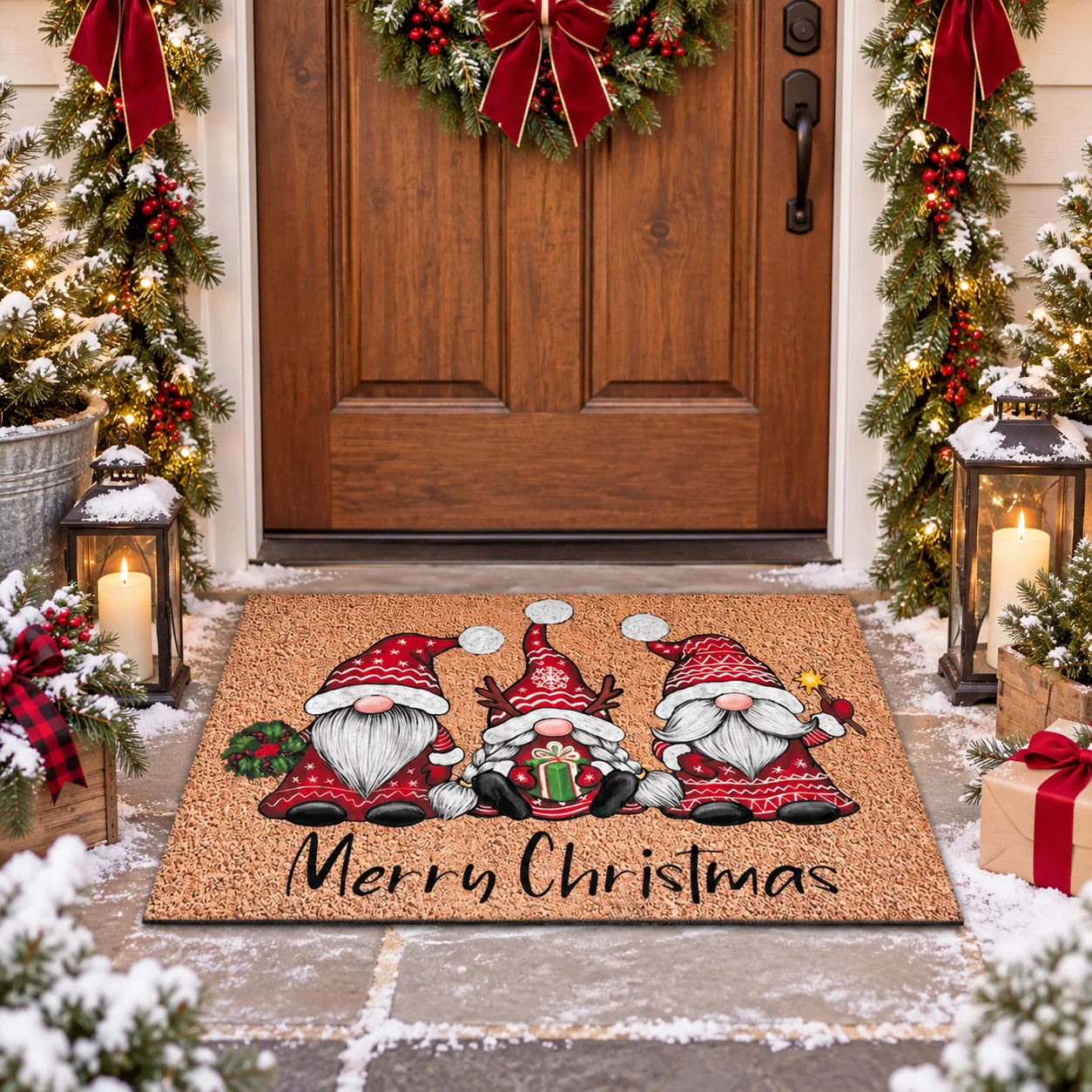 Cartoon Christmas Gnome Santa Doormat Tech Fabric Diatom Mud Absorbent Welcome Floor Mat Indoor Outdoor Front Door Entryway Bathroom Living Room Bedroom Holiday Home Decor Festive Entrance Rug Winter Decoration Christmas Party Doorway Accent