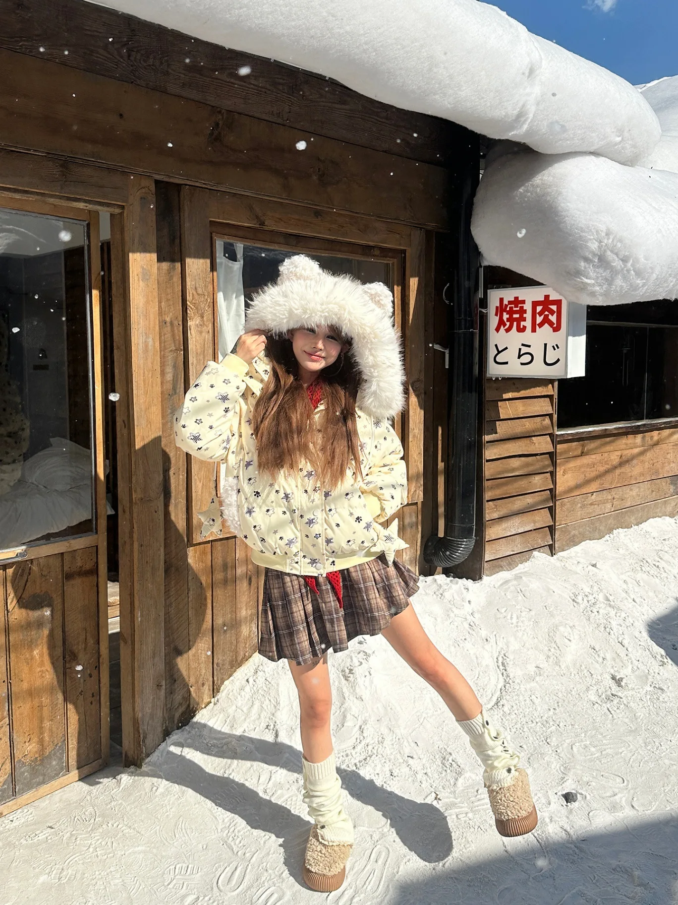 2025 New Full Print Star Fur Collar Cotton Jacket for Women Winter Cotton Coat Puffer Jacket for Women