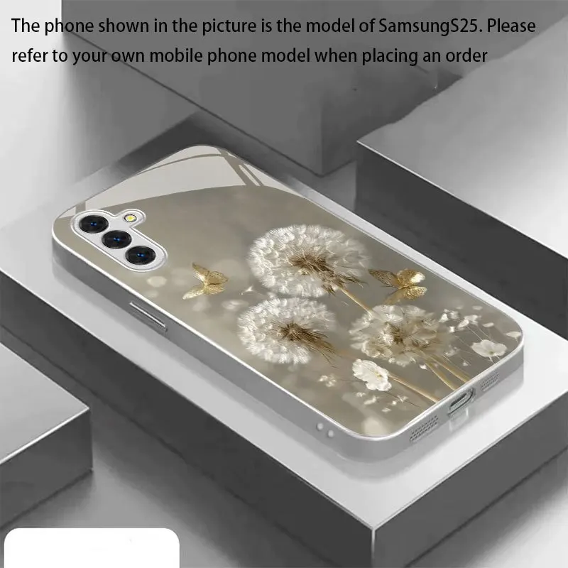 Kingdee Dandelion Pattern Glass Phone Case Suitable for Samsung Galaxy S26 S25 S24 S22 S21 S20FE/Ultra/Plus Anti Drop Back Cover