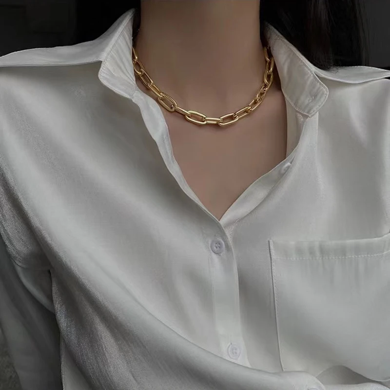 Fashion Retro Metal Chain Necklace for Women Simple Punk Trendy Chokers Geometric Chunky Short Collarbone Chain Jewelry Gift