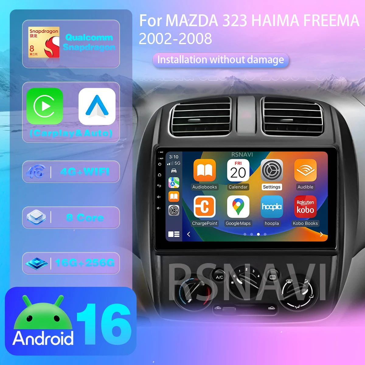 Android 16 For MAZDA 323 HAIMA FREEMA FORD LASER 2002-2008 Carplay Auto Car Radio Multimedia Player  DVD BT video DSP Snapdragon