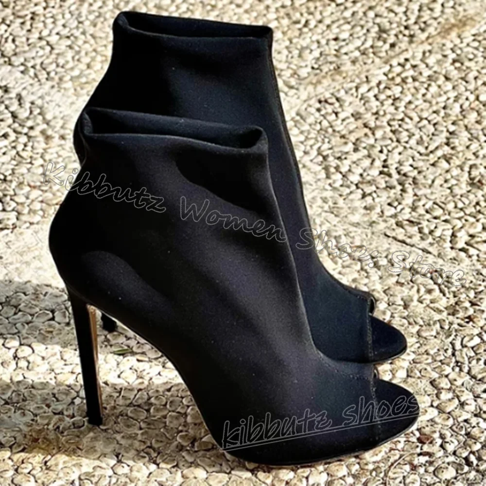 

Ankle Boots Thin High Heels Round Open Toe Sandals Side Zipper Solid Color Fashion Concise Sexy Elegant Luxury Women Shoes New