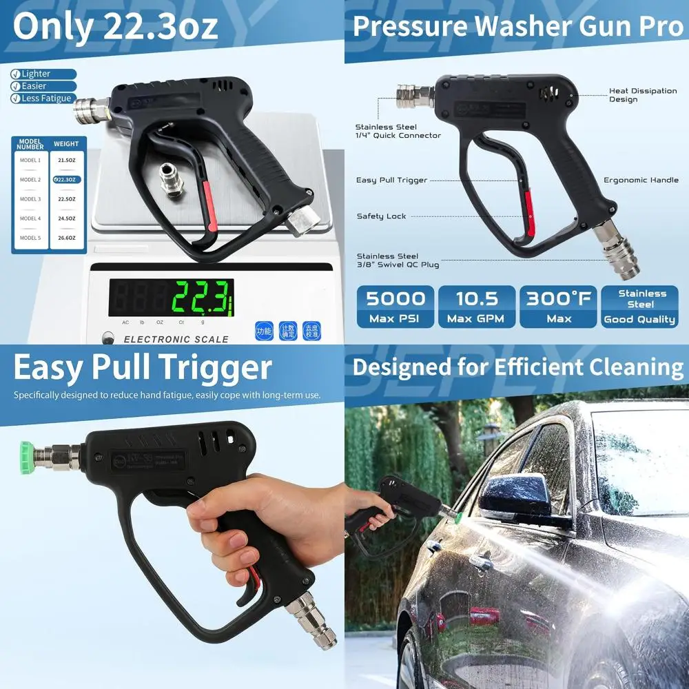 

Pressure Washer Short Gun, 5000 PSI/10.5 GPM High Power Washer Spray Gun with 3/8'' Swivel Quick and M22-14mm Connect for Foam C