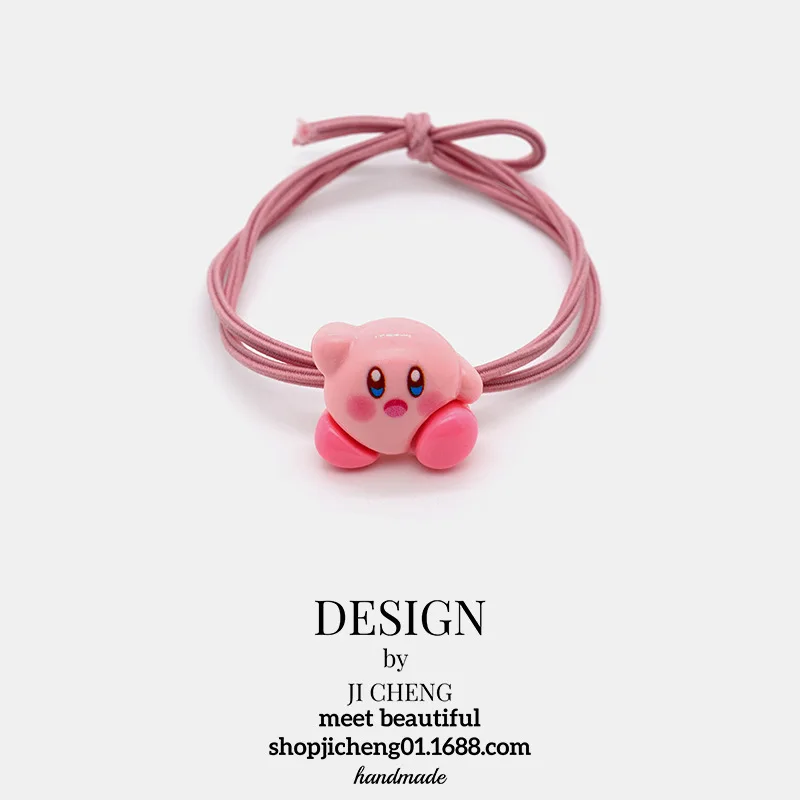 6pcs 커비 헤어 밧줄 소녀 헤어 타이 고탄성 포니 테일 홀더 만화 고무 밴드 헤어 밴드 여성 머리 장식 헤어 액세서리