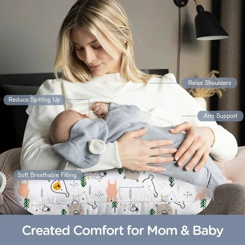 Bantal Menyusui untuk Bayi, Bantal Menyusui, Bantal Penopang Bayi, dengan Penutup yang Dapat Dicuci dengan Mesin & Isian Bernapas 0–17M