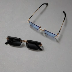 2 Piece Set Women Sunglasses Fashion Rimless Rectangle Sun Glasses For Female Simple Casual Outdoor Travel Accessory Eyewear